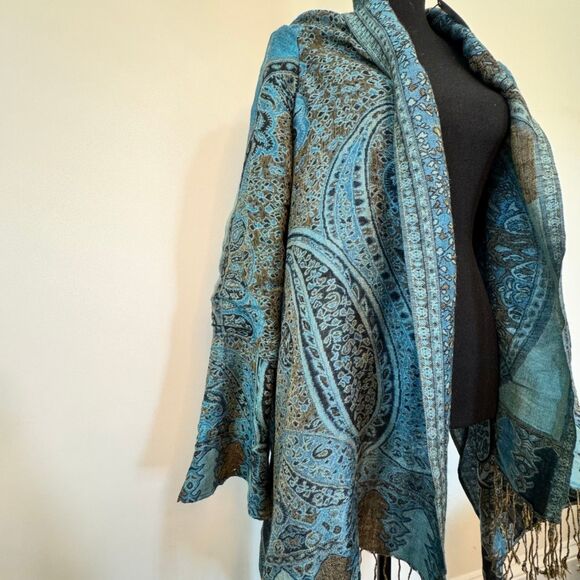 Gaowei + Xinzhan Paris Blue Shawl Pashmina Jacket with Tassels Size Medium - Picture 6 of 9